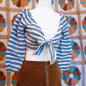 NWT Striped Cotton LS Tie-Front Blouse